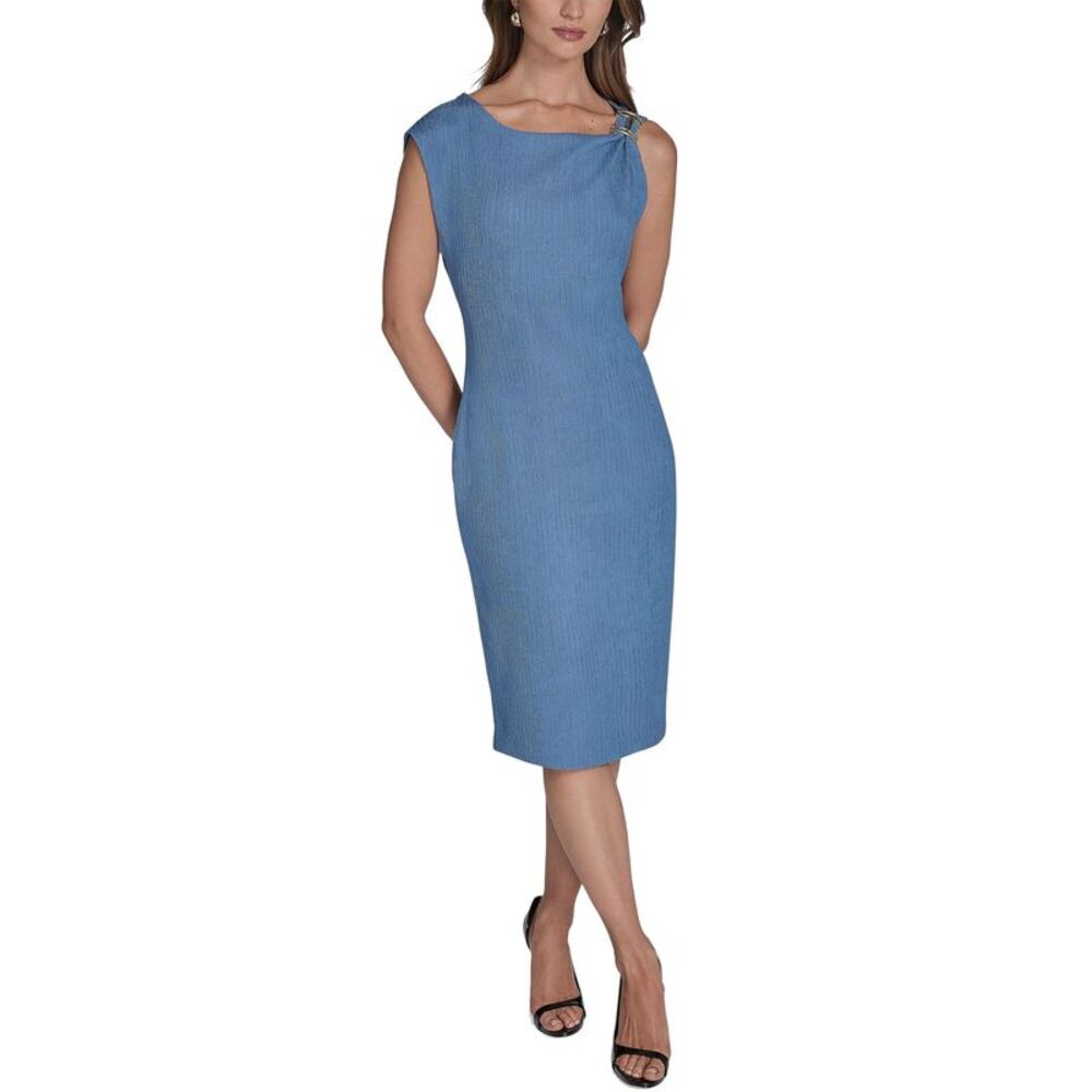 Halston Womens Hardware-Trim Sheath Midi Dress 16 Sky - NWT $129